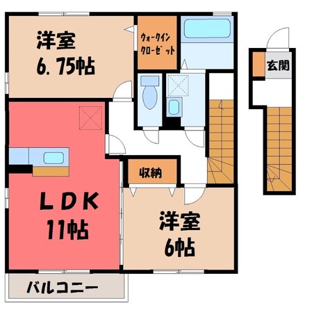 西川田駅 徒歩19分 2階の物件間取画像